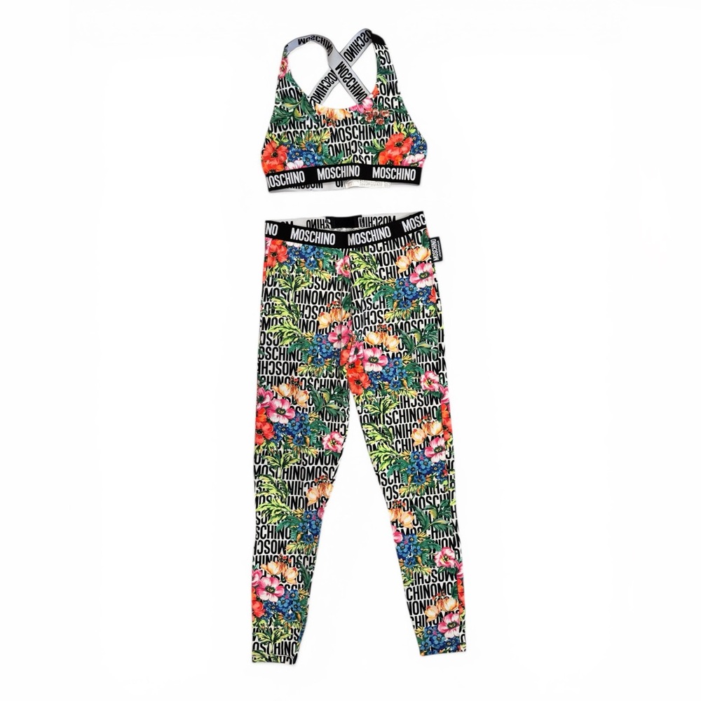 Moschino 2 Piece Floral Logo Active Set Green, Pink, Blue Size Medium